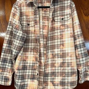 Custom Distressed Plaid Flannel Shirt Women size L/XL